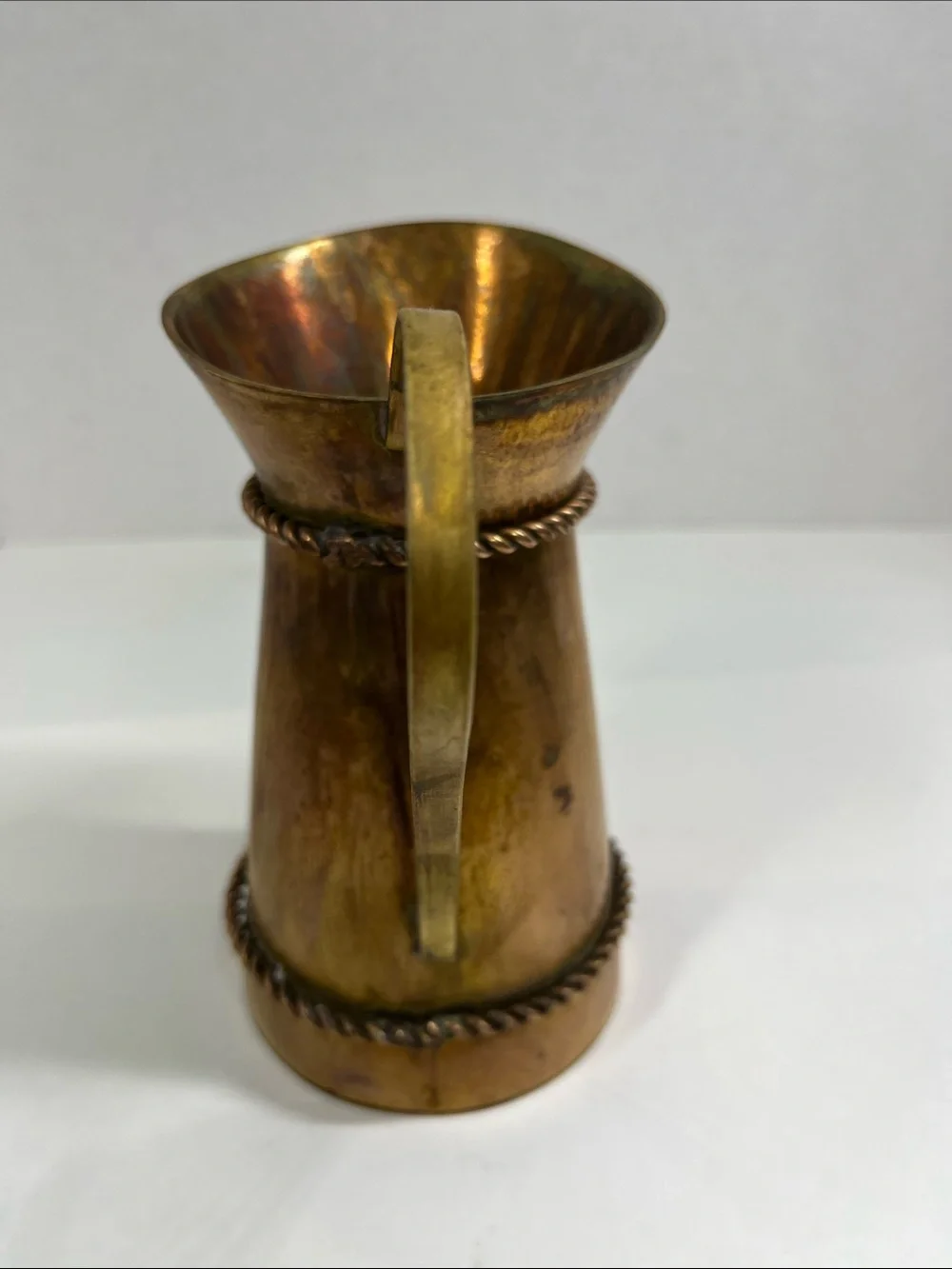 Brass-Tone Decorative Pitcher Vase - Rustic Copper Finish